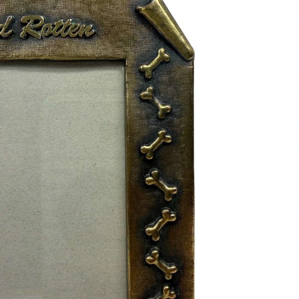 Vtg Spoiled Rotten Dog Photo Frame Brass Bone Accents Pet Memorial Gift Puppy